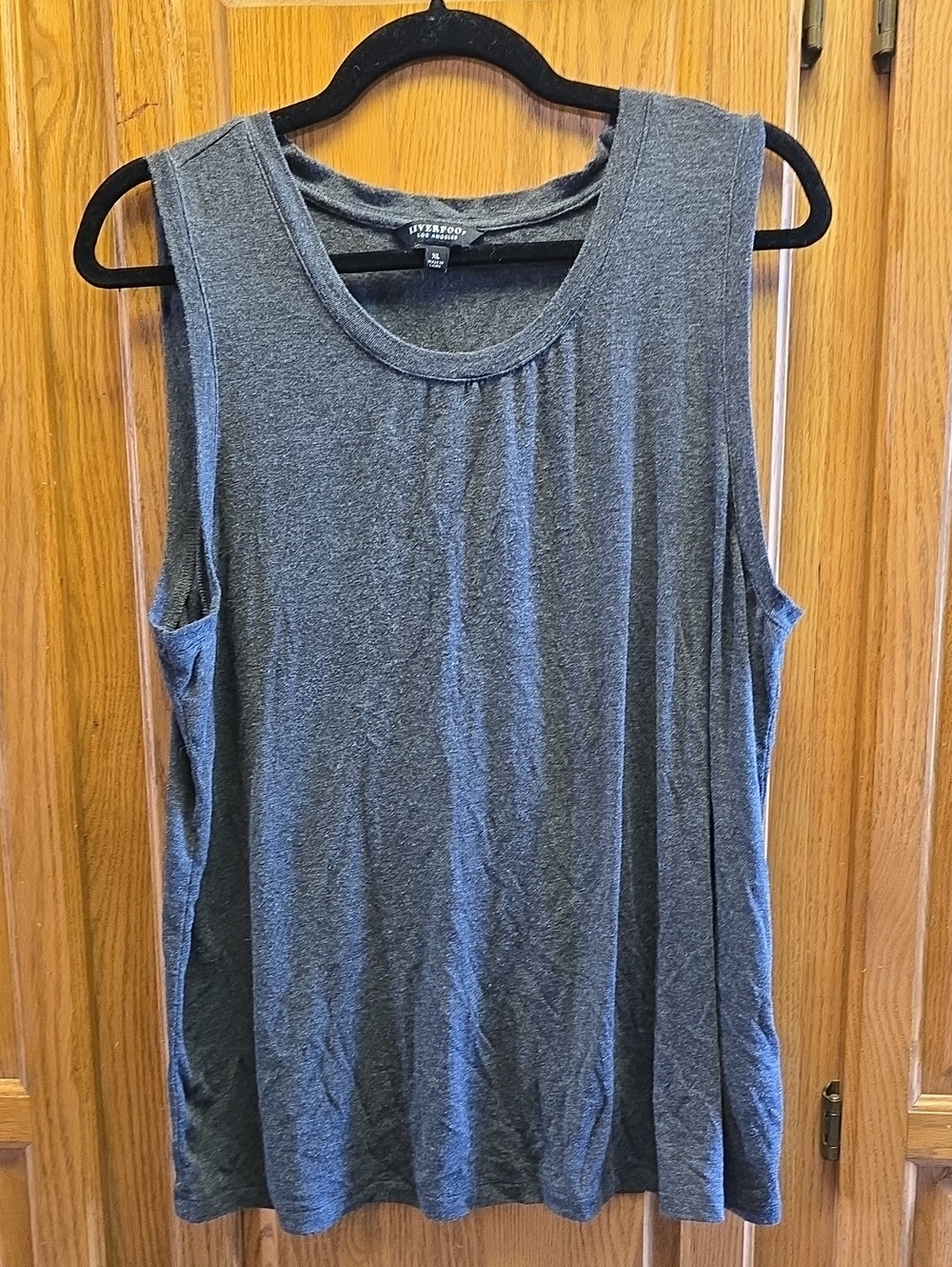 Liverpool Charcoal Scoop Neck Long Tank Top, Size XL
